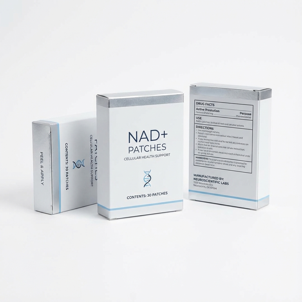 Gentle Patches NAD+ Patches product packaging showing 30-day supply